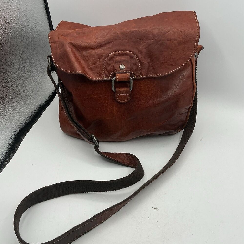 Jack Georges Brown Distressed Leather Crossbody Messenger Bag Rustic Boho